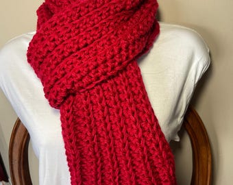 Chunky Crochet Red acrylic Scarf, Handmade Unisex Long Scarf