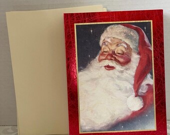 Christmas Cards 8”X6” Ten(10) Santa Glitter Gold Frame With Matching Envelopes