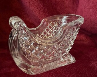 Vintage 24% Lead Crystal Handcut SantaSleigh Candy Dish Christmas Made in USA