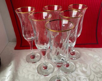 Vintage 6-Piece Set Circleware Champagne Swirl Flutes 6 oz. Gold Rim Glasses New Turkey