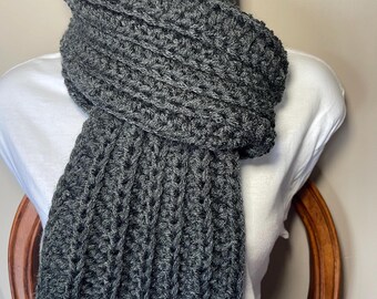 Winter Chunky Scarf Handmade Crochet Knit Men Women Unisex Dark Charcoal Long