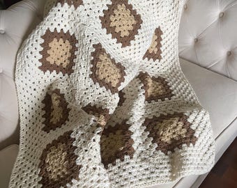 Handmade Granny Square Afghan Bed Runner – Acrylic Crochet Throw (100" x 23")