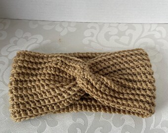 Handmade Crochet Headband Ear Warmer Light taupe Winter Adults Teens Unisex