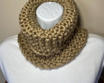 Chunky  Knit Cowl: Honey Beige Neck Warmer Super Soft Cozy acrylic