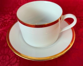 Vintage The Cellar Monno Bangladesh 1995 White Gold Rimmed Cup and Saucer Dinnerware