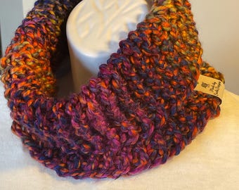 Chunky  Knit Cowl: Wool Blend Multicolored Neck Warmer Super Soft