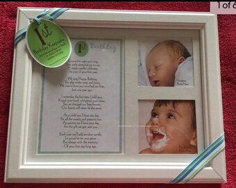 Baby Boy First Birthday Photo Frame Keepsake with Poem & Letter Envelope