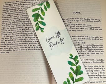 Marcapáginas "Vive un poco, lee mucho": Marcapáginas laminado inspirado en la vegetación para amantes de la lectura