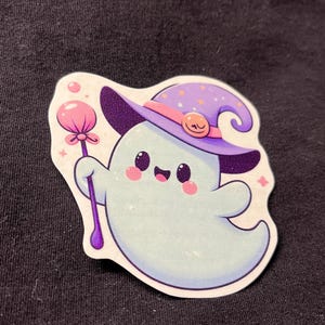 Cute Ghost Witch Sticker – Kawaii Halloween Vinyl Sticker for Water Bottles, Journals & Laptops