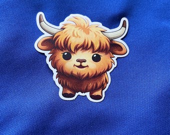 Cute Highland Cow Sticker – Kawaii Farm Animal Vinyl Sticker for Laptops, Water Bottles, Journals & More