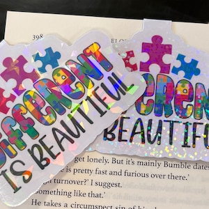 Holographic &quot;Different is Beautiful&quot; Magnetic Bookmark – Autism Awareness