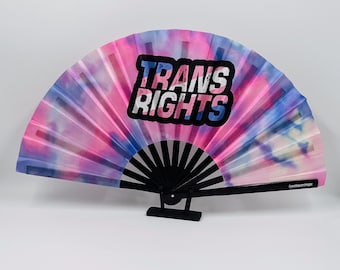 Trans Rights Fan - Drag Clack Rave Bamboo Hand Fan