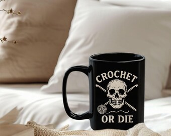 Crochet Skull Coffee Mug, Funny Halloween Gift for Crocheter