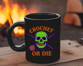Funny Crochet Skull Mug, Halloween Gift for Crocheter