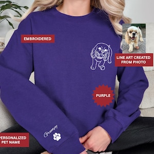 Custom Pet Portrait Embroidered Sweatshirt, Embroidered Pet Line Art Sweatshirt, Personalized Dog or Cat Sweater with Name, Pet Lover Gift,