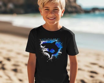 Kids Shark T-Shirt: Ocean Splatter Design, Birthday Gift