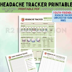 Rastreador de dolores de cabeza para jóvenes: simplificado para mentes jóvenes / Versión de rana Kawaii / Registro de dolores de cabeza infantiles / Diario médico / PDF imprimible