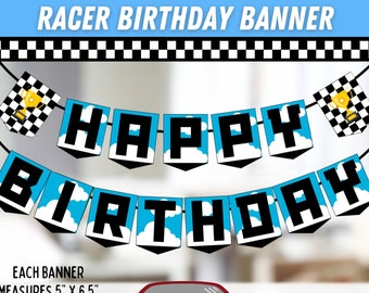 Racing Theme Happy Birthday Banner | Racer Car Birthday Party Decor | 2 Fast Two Curious 2nd Party Set | Instant Download PDF Printable