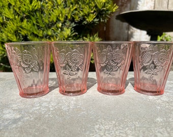 Vintage 4 Pink Depression 3-1/2” Holds 4oz Juice Drinking Glasses Like Mayfair Rose Pattern
