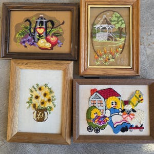 Vintage 1970s Crewel  Needlpoint Framed Pictures Sold Individually