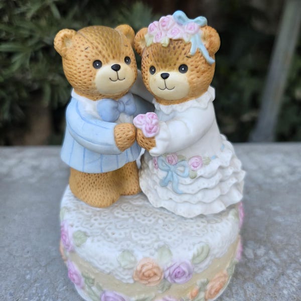 Vintage Enesco Lucy and Me True Love Musical Figurine Groom and Bride