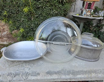 Vintage Guardian Service Metal Aluminum Cookware Platter, Heart Shape Dish, & Glass Lid For 12" Skillet Sold Separately