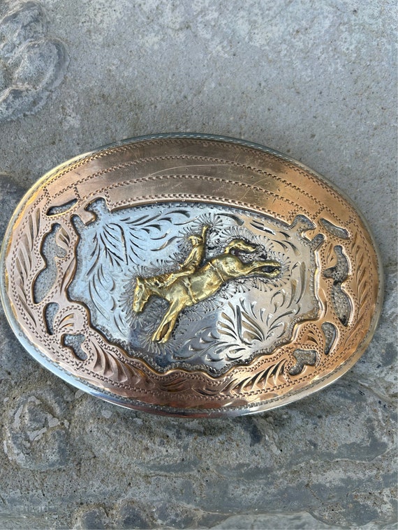 Vtg Sterling Silver Cowboy Belt Buckle