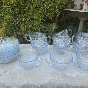 Anchor Hocking Blue Bubble Cereal Bowls and Tea Coffee Cups Sold Individually