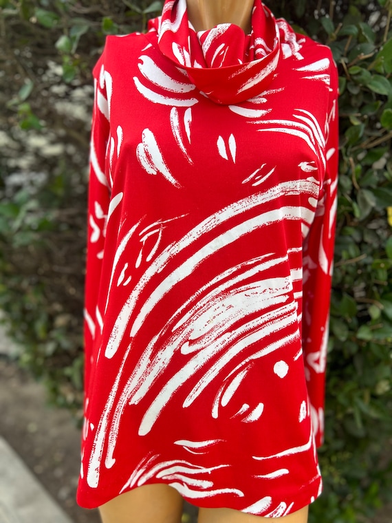 Vintage 1970s Cowl Neck Polyester Red Fabric Bust 
