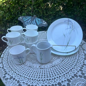 Corelle Shadow Iris Pattern 9” Plates, Cups,and Creamer Pieces Sold Individually