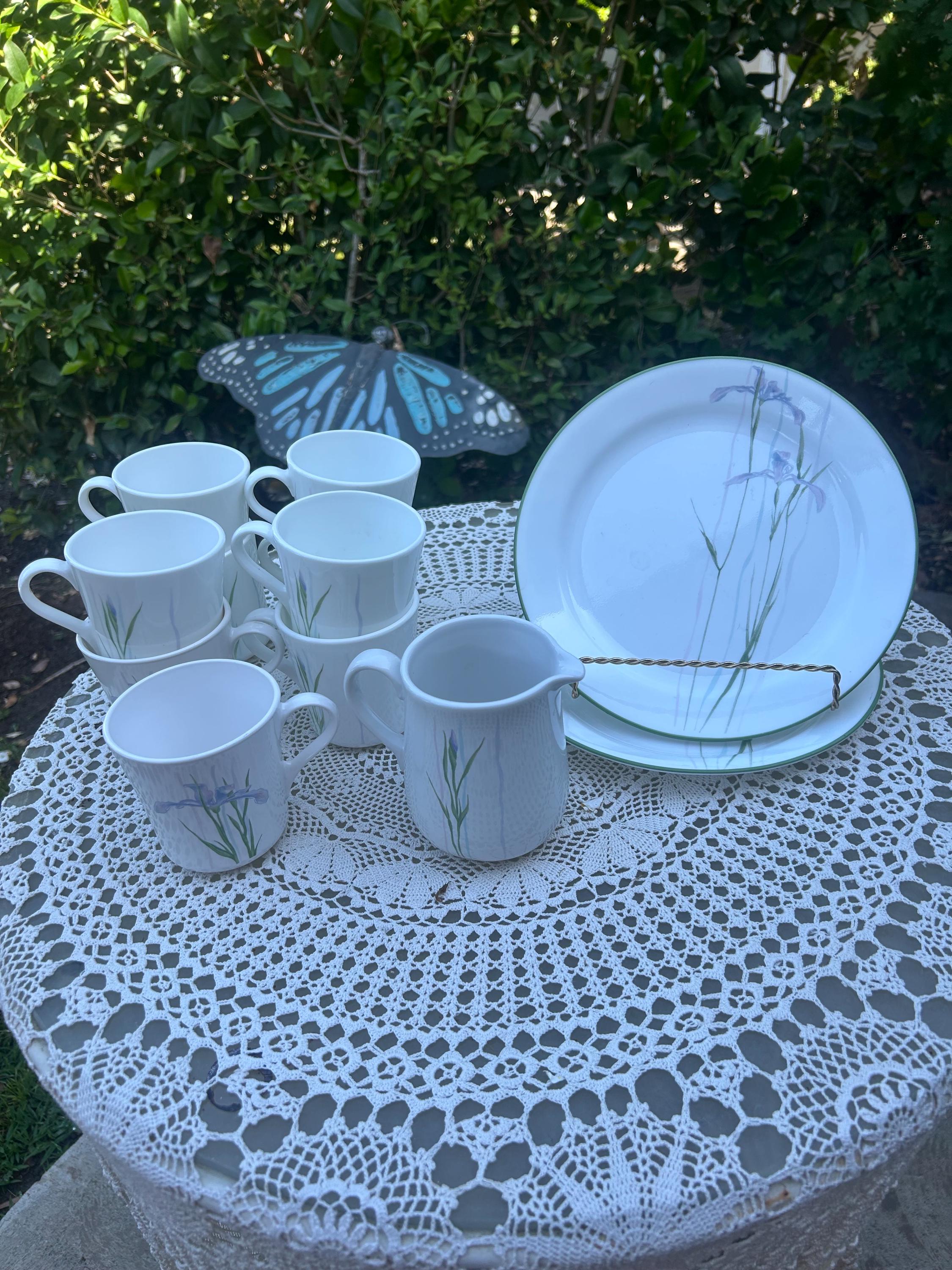 Corelle Shadow Iris Pattern 9” Plates, Cups,and Creamer Pieces Sold Individually
