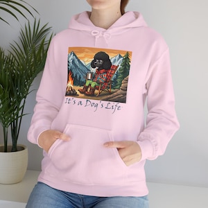 Black Poodle Camping Pet Hoodie - It&#39;s A Dog&#39;s Life Hooded Sweatshirt Funny Heartwarming Pullover Cute Dog Lover Gift Cozy Pet Owner Apparel