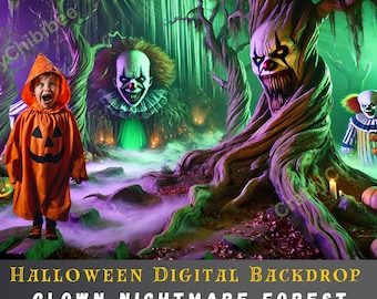 Halloween Digitaler Hintergrund | Clown Alptraum Wald | Halloween Hintergrundbild | JPG | 300 DPI