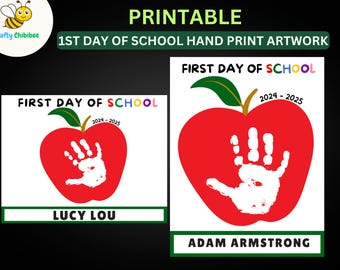 First Day of School Handprint Apple Artwork Sign with Blank Box Area | Printable | First Day of School Keepsake | Pre-School | Kindergarten