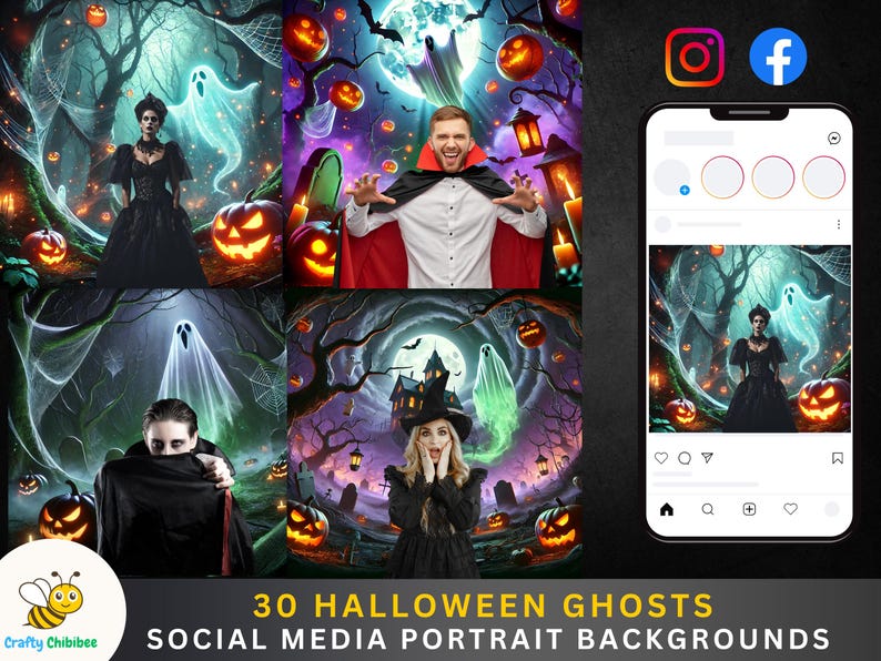 Halloween Ghost Backgrounds for Social Media | 30 Backgrounds