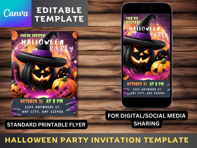 Editable Halloween Invitation Canva Templates Halloween Party