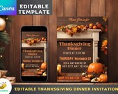 Thanksgiving Dinner Invitation Flyer Theme 2 Template. Editable Canva Template. Editable Thanksgiving Invitation Templates.
