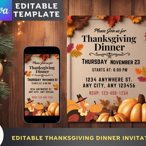 Thanksgiving Dinner Einladung Flyer Theme 1 Vorlage. Bearbeitbare Canva Vorlage. Bearbeitbare Thanksgiving-Einladungsvorlagen.