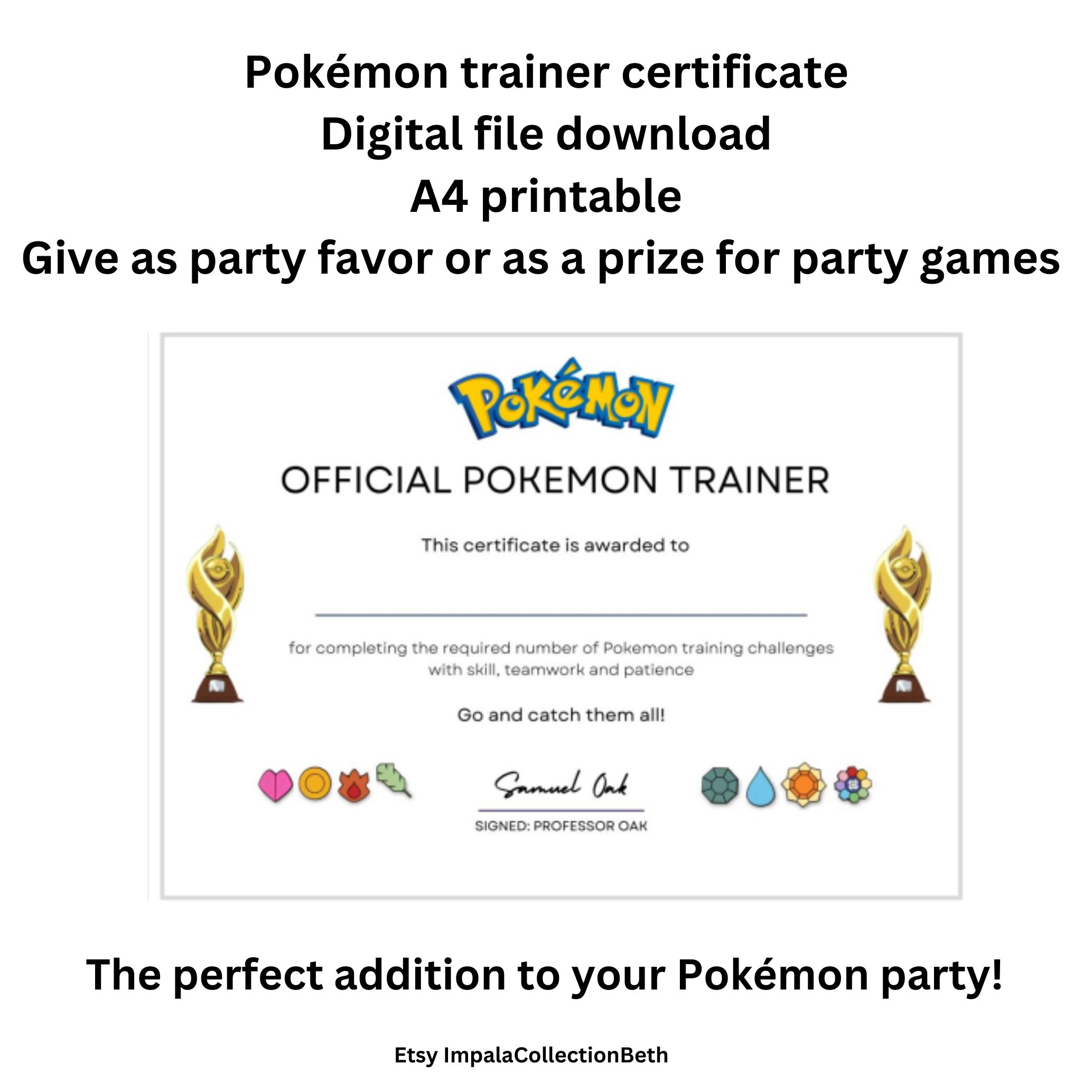 Pokemon Trainer Certificate A4 Printable for Party Favors and - Etsy