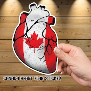 Adesivos de vinil recortados com a bandeira do Canadá em forma de coração, adesivo patriótico canadense, decalque para laptop, adesivo para para-choque, bandeira de vinil do Canadá, adesivo de vinil.