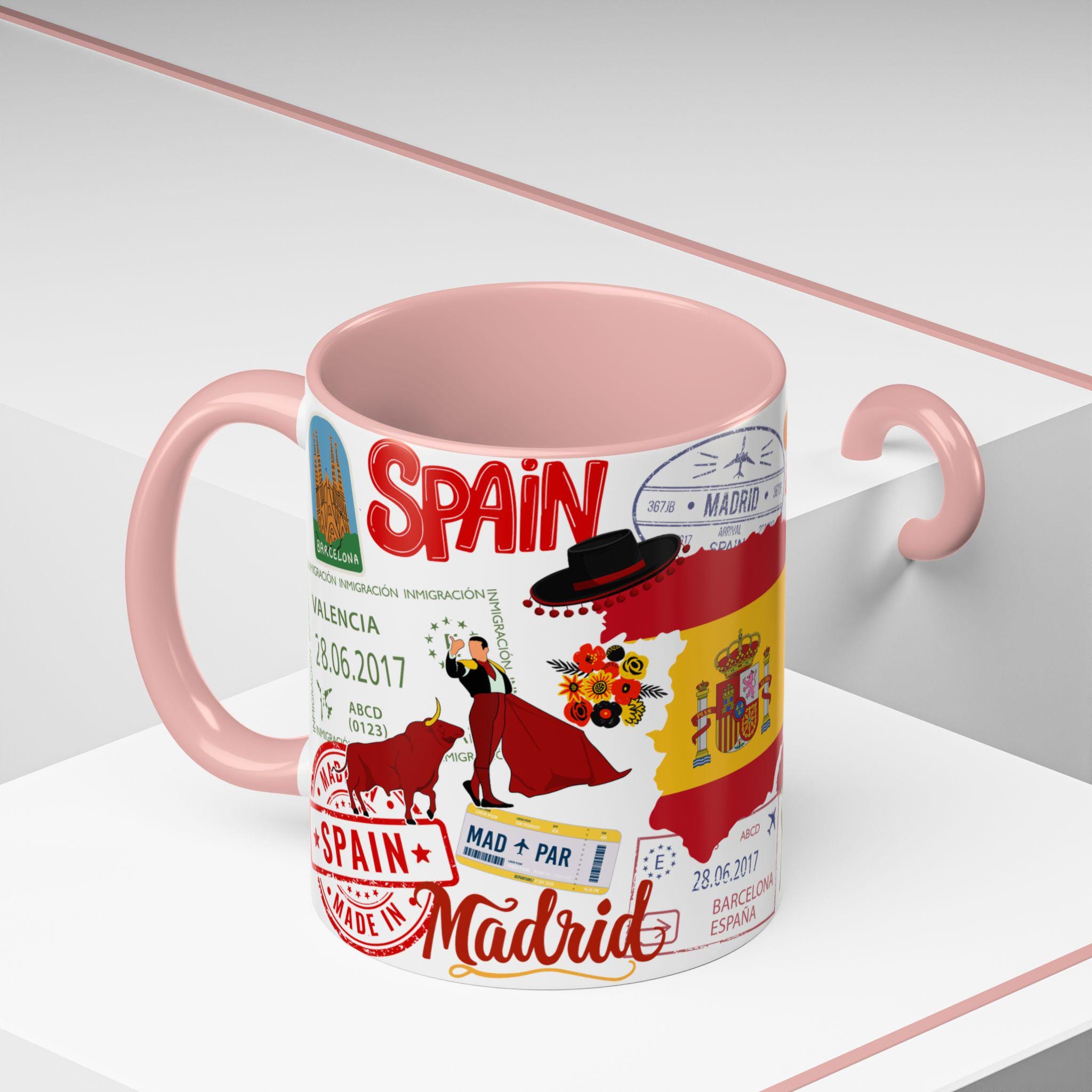 スペイン土産コーヒーマグ：鮮やかな愛国心あふれるお土産、コーヒー 