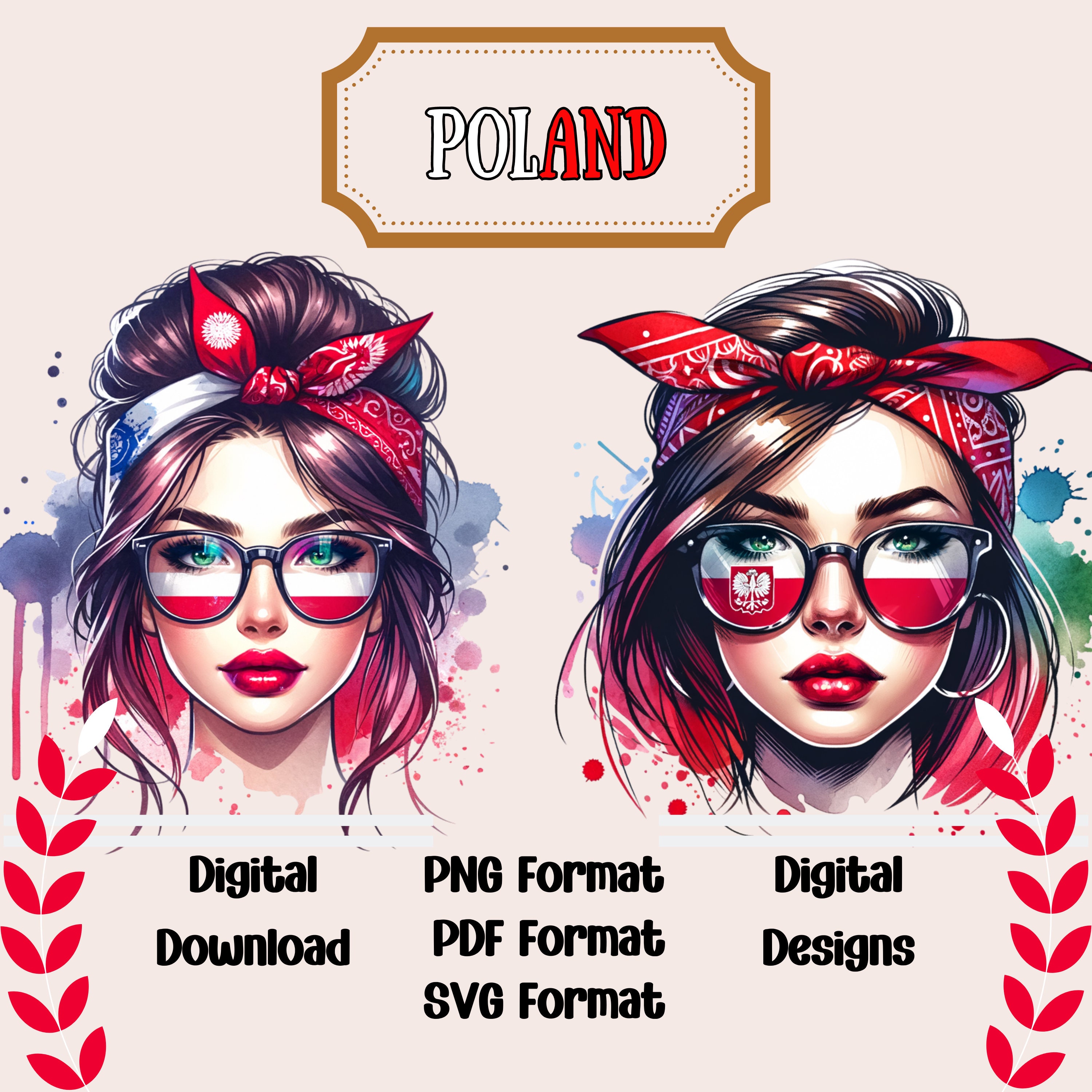 SVG, PNG, PDF digital images, instant download of Poland girls Version 2, Polish pride, digital clipart download, European clipart.