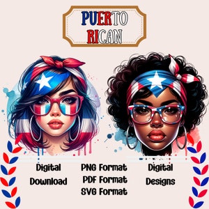 Puerto Rican Girls Version 2 in SVG, PNG, PDF, Boricua Pride, Digital Clipart Download, Puerto Rican Girls, Latina Clipart, Puerto Rico.