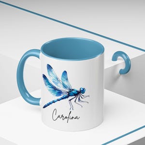 Personalized Dragonfly Coffee Mug, Blue Dragonfly Design, Personalized Gift, Office Decor, Nature Lover's Mug, Birthday Gift, Custom Cup