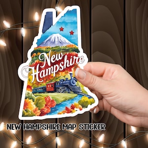 New Hampshire Map Kiss-Cut Sticker, Traveler&#39;s Souvenir, Wanderlust Adventure, Laptop Decal, Scrapbook Supplies, Travel Gifts, Map Stickers