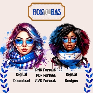 Chicas hondureñas en SVG, PNG, PDF, Orgullo hondureño, Descarga de imágenes prediseñadas digitales, Chicas de Honduras, Clipart latino, Hondura.