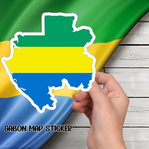 Adhesivo de mapa de la bandera de Gabón, Adhesivo patriótico para maletas y accesorios tecnológicos, Adhesivo de mapa de Gabón, Adhesivo de viaje elegante para portátiles.