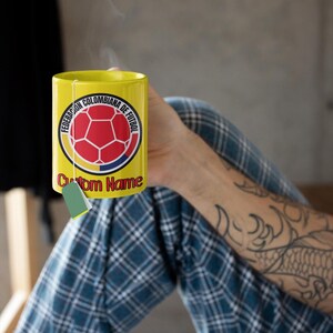 Aangepaste Colombiaanse voetbalkoffiemok, gepersonaliseerde voetbalmok, cadeau voor fans, Colombiaanse mok, aangepaste naammok, Colombiaanse geschenken