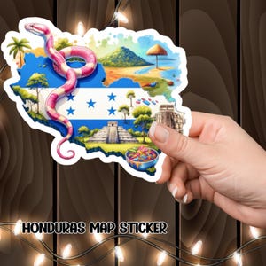 Honduras Map Decal, Travel Lover Gift, Tropical Honduras Vinyl Sticker, Central America Wall Art, Souvenir Decor, Wanderlust Laptop Decal