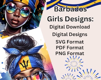 SVG, PNG, PDF Digital Images, Instant Download of Barbados Girls, Barbados Pride, Digital Clipart Download, American Caribbean Clipart.